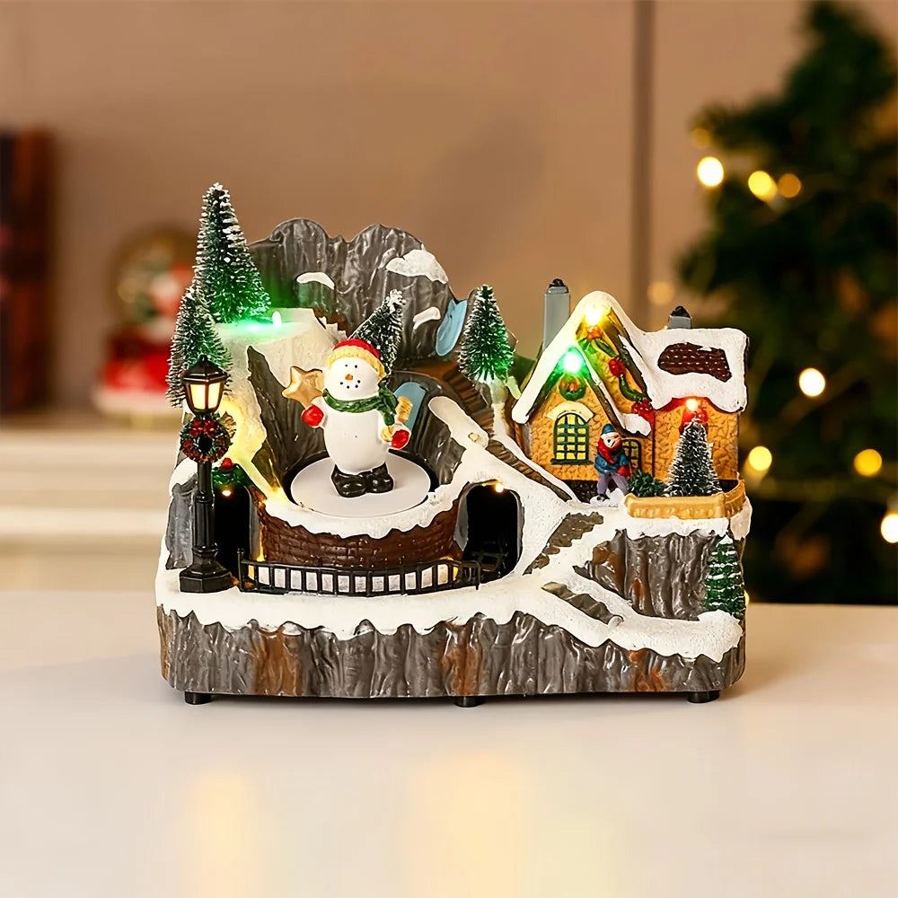 Boneco de neve e luzes coloridas