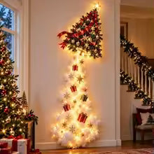 luminária de parede de natal com árvore enfeitada