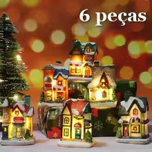 kit 6 casinhas iluminadas para vila de natal