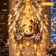 modelo guirlanda com presepio de luz de parede de natal