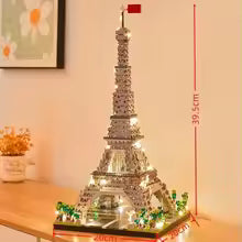 torre eiffel grande de blocos de montar com led acesa