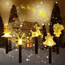 estacas solares de natal mistas com árvore, rena, sino e floco de neve