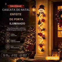faixa de porta de natal iluminada boneco de neve