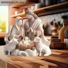 presépio de acrílico sagrada família branca com ovelhas