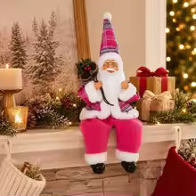 papai noel sentado rosa na prateleira de natal