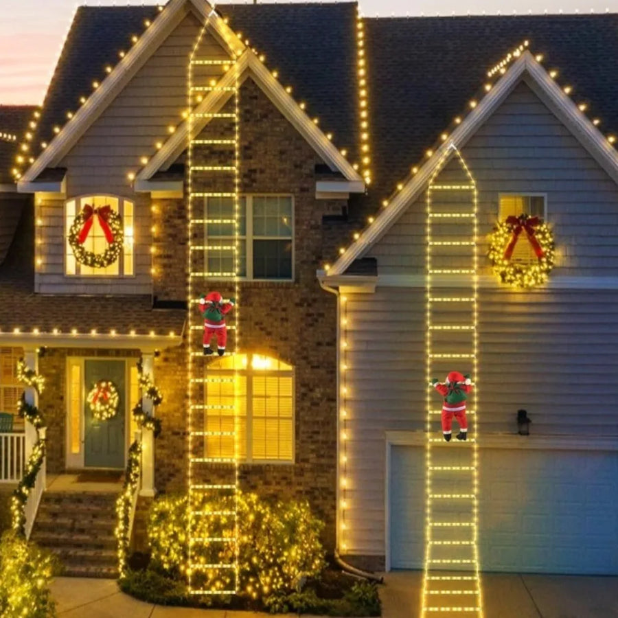 Escada de Luz de Natal com Papai Noel Escalando