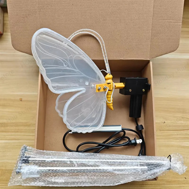 borboleta led com haste de suporte e fonte na embalagem