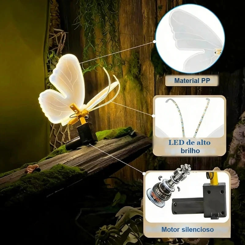 detalhes da borboleta de led com asas de pp e motor silencioso