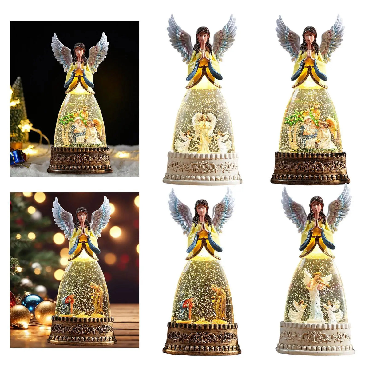 modelos da caixa de música de natal anjo iluminada com globo de neve