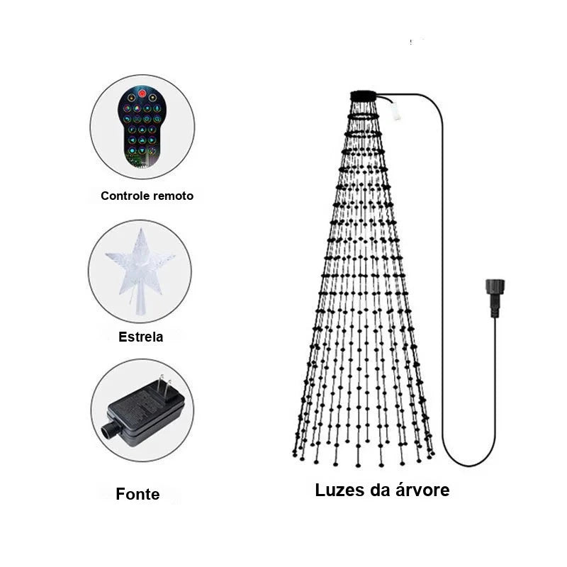 itens da cascata de led para árvore de natal com controle e estrela