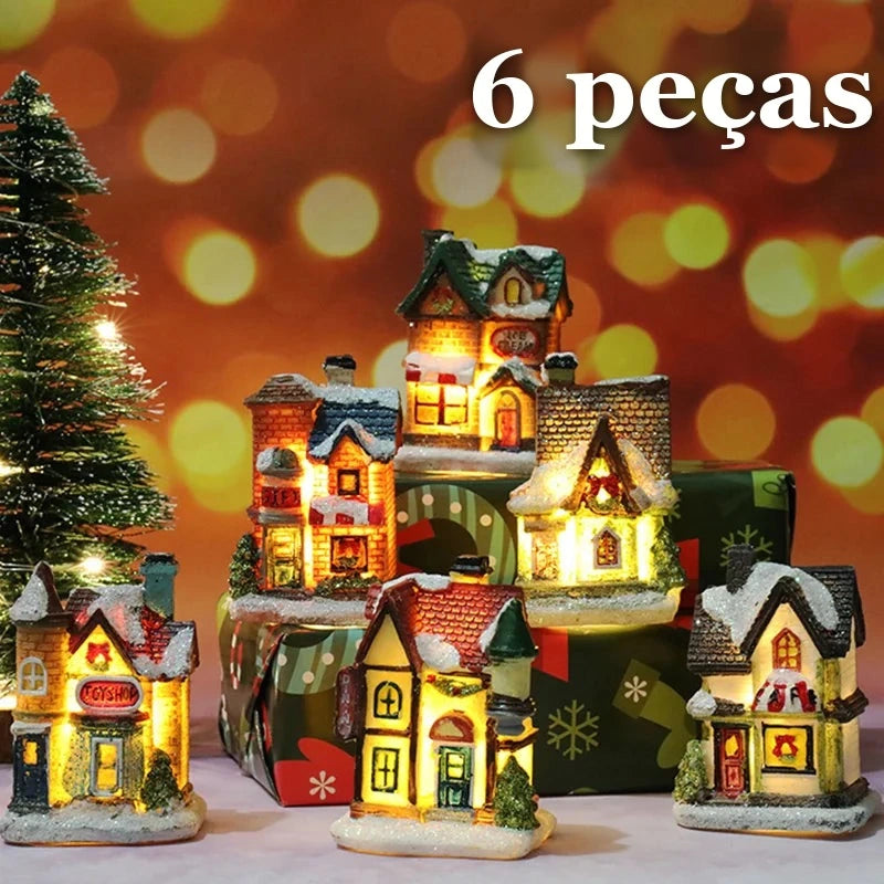 Casinhas Iluminadas para Vila de Natal em Resina com LED