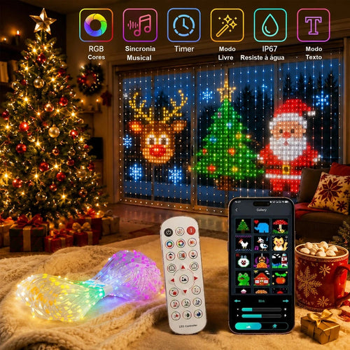 Cortina de LED Inteligente com Desenhos, Textos e Música