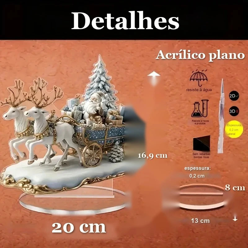 medidas do enfeite de mesa papai noel no trenó com renas