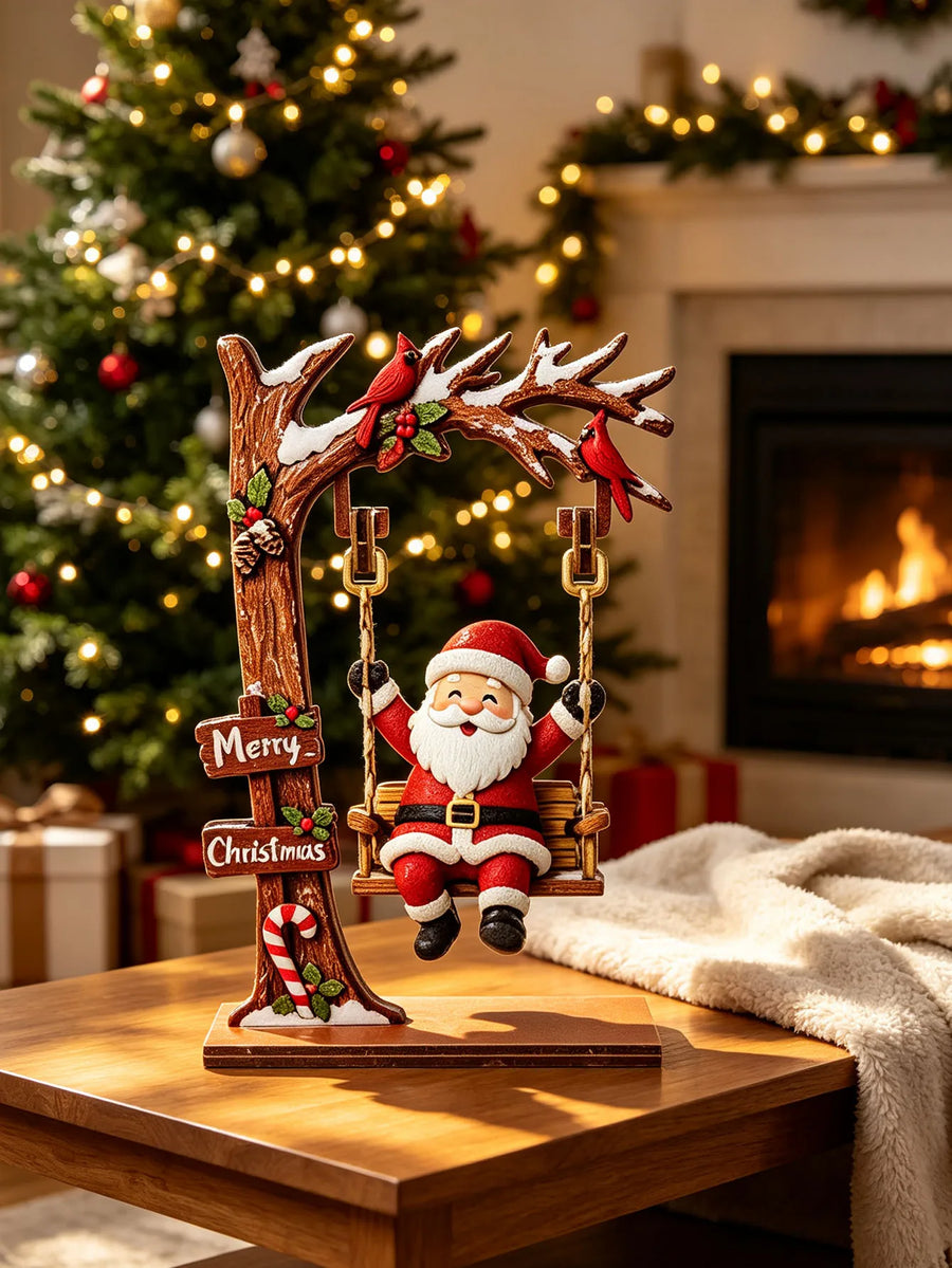 Enfeite de Mesa de Natal em Madeira com Balanço