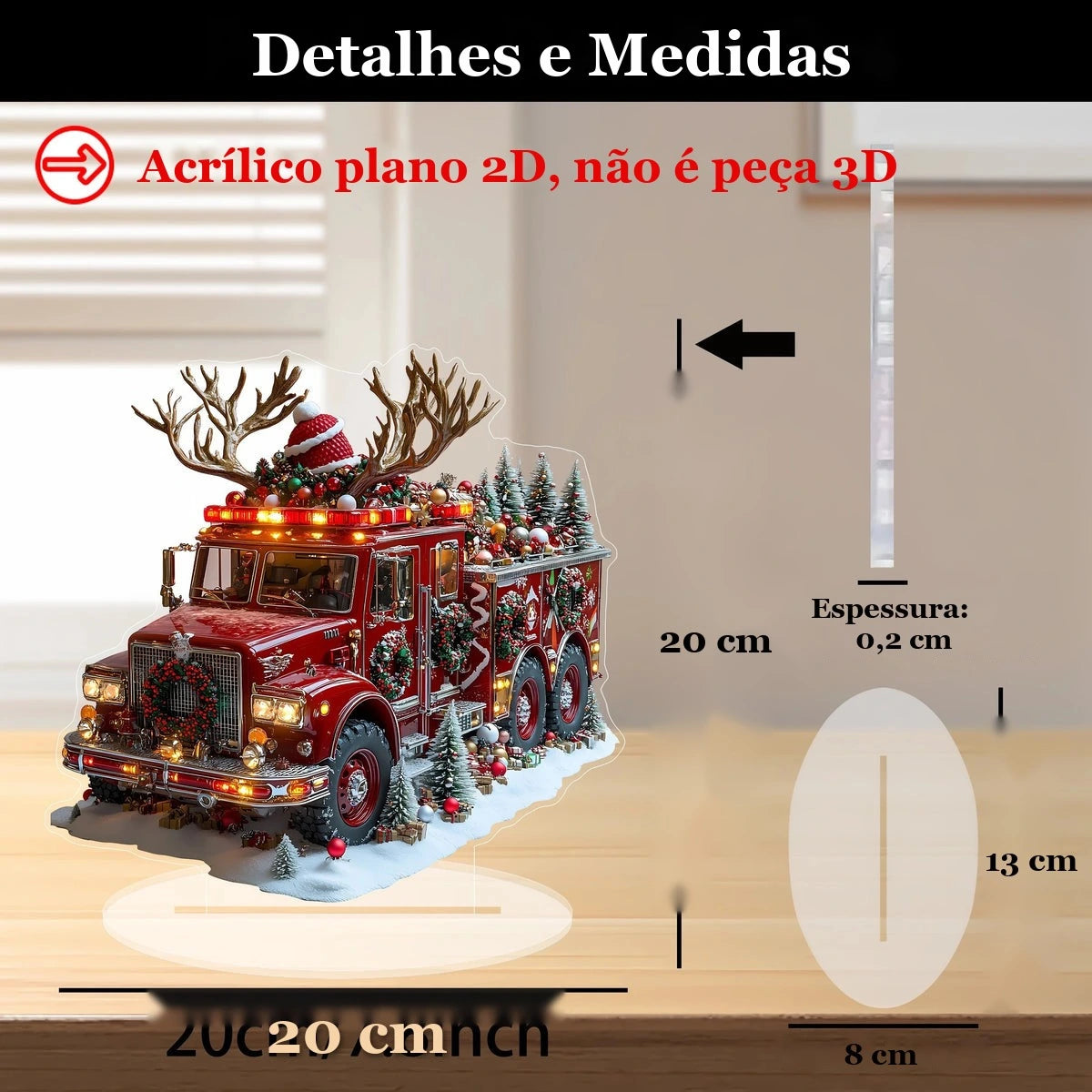 medidas do enfeite de natal de acrílico caminhão vermelho