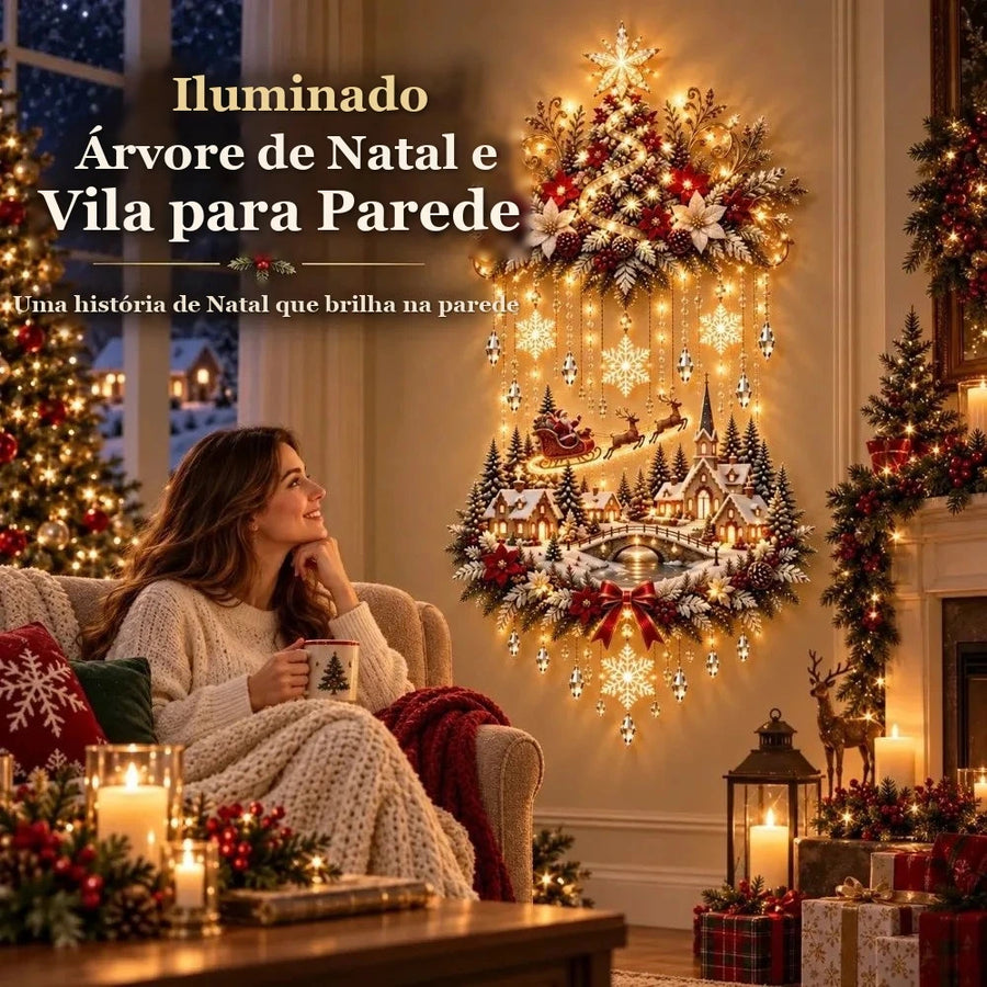 Enfeite de Parede Iluminado de Natal com Cascata de Luz