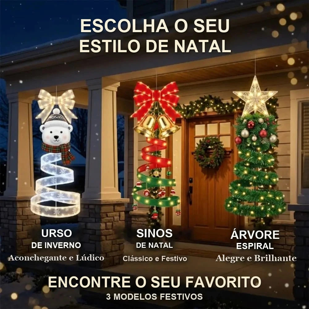 três modelos de enfeite de natal em espiral: urso, sinos e árvore