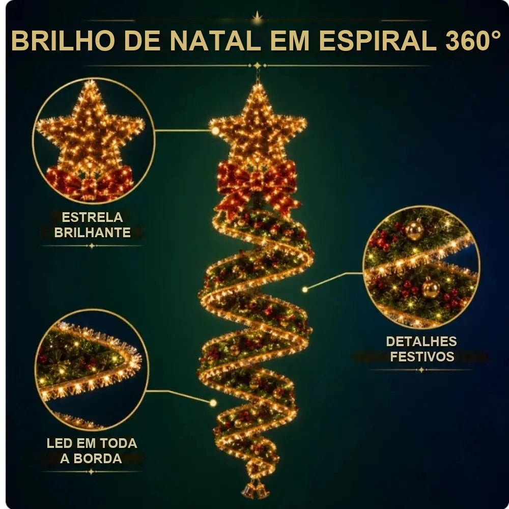 detalhes da árvore de natal espiral com estrela e led