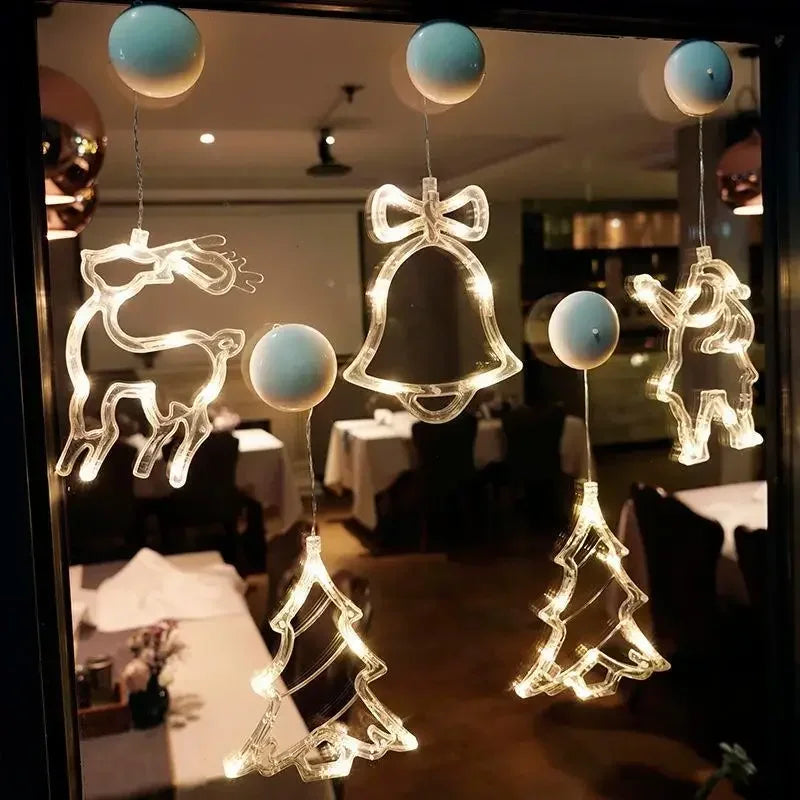 Enfeites de Janela de Natal com LED e Ventosa – Kit de Figuras