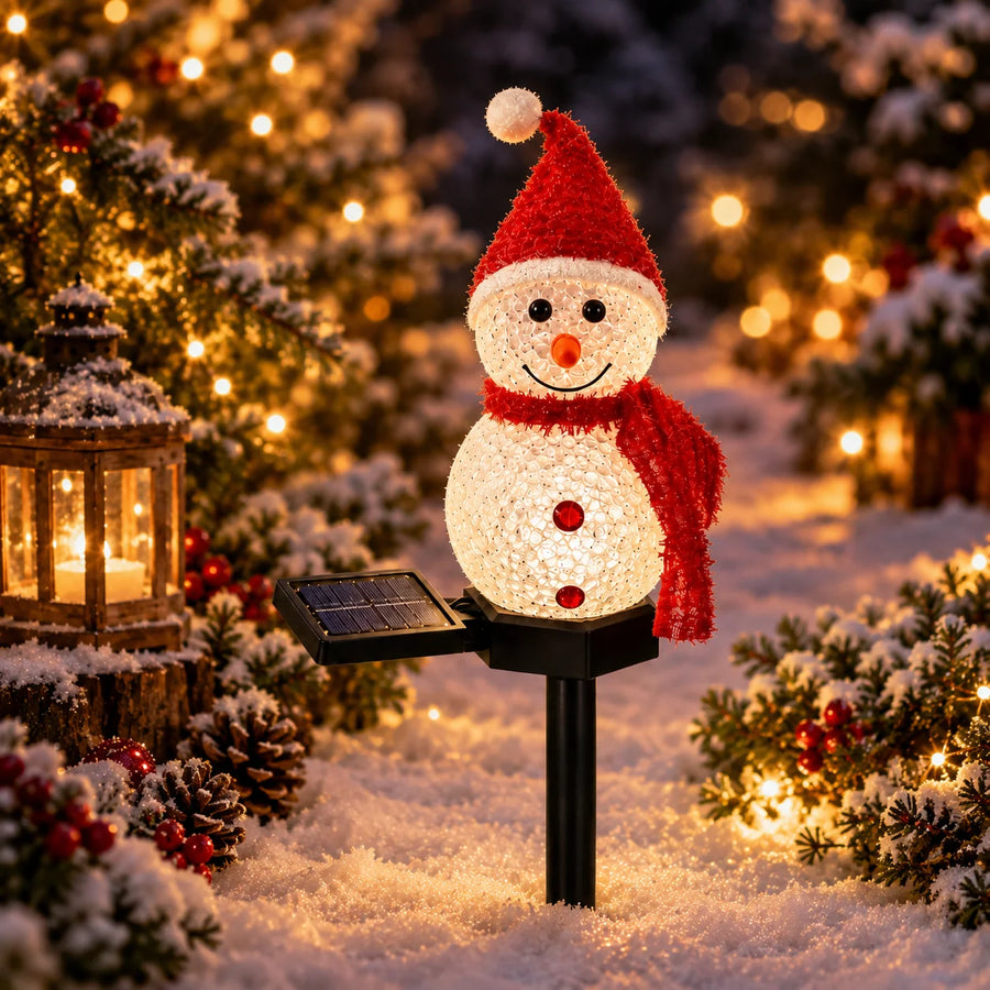 Estaca Solar de Jardim Boneco de Neve com Luz LED