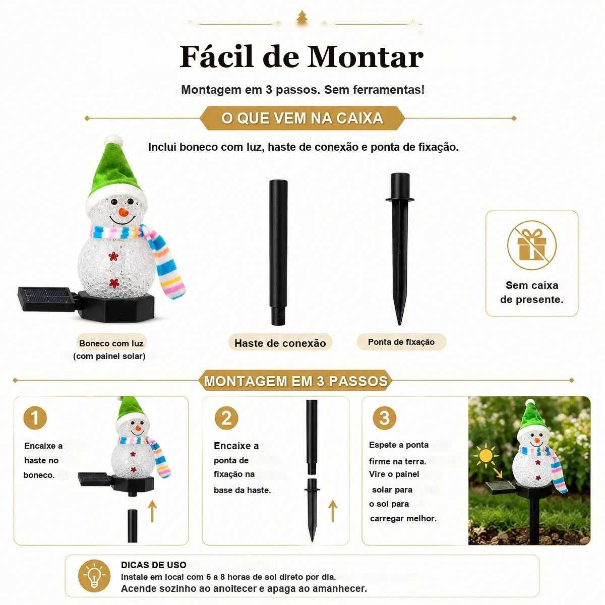 como montar a estaca solar boneco de neve em 3 passos