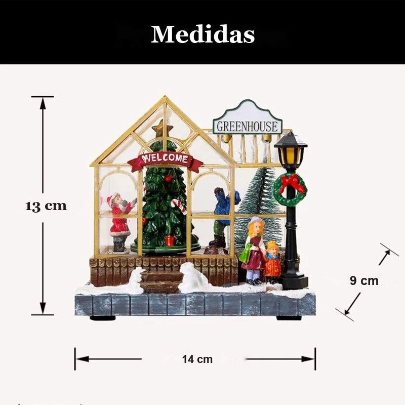 medidas da estufa de natal iluminada 14 x 9 x 13 cm