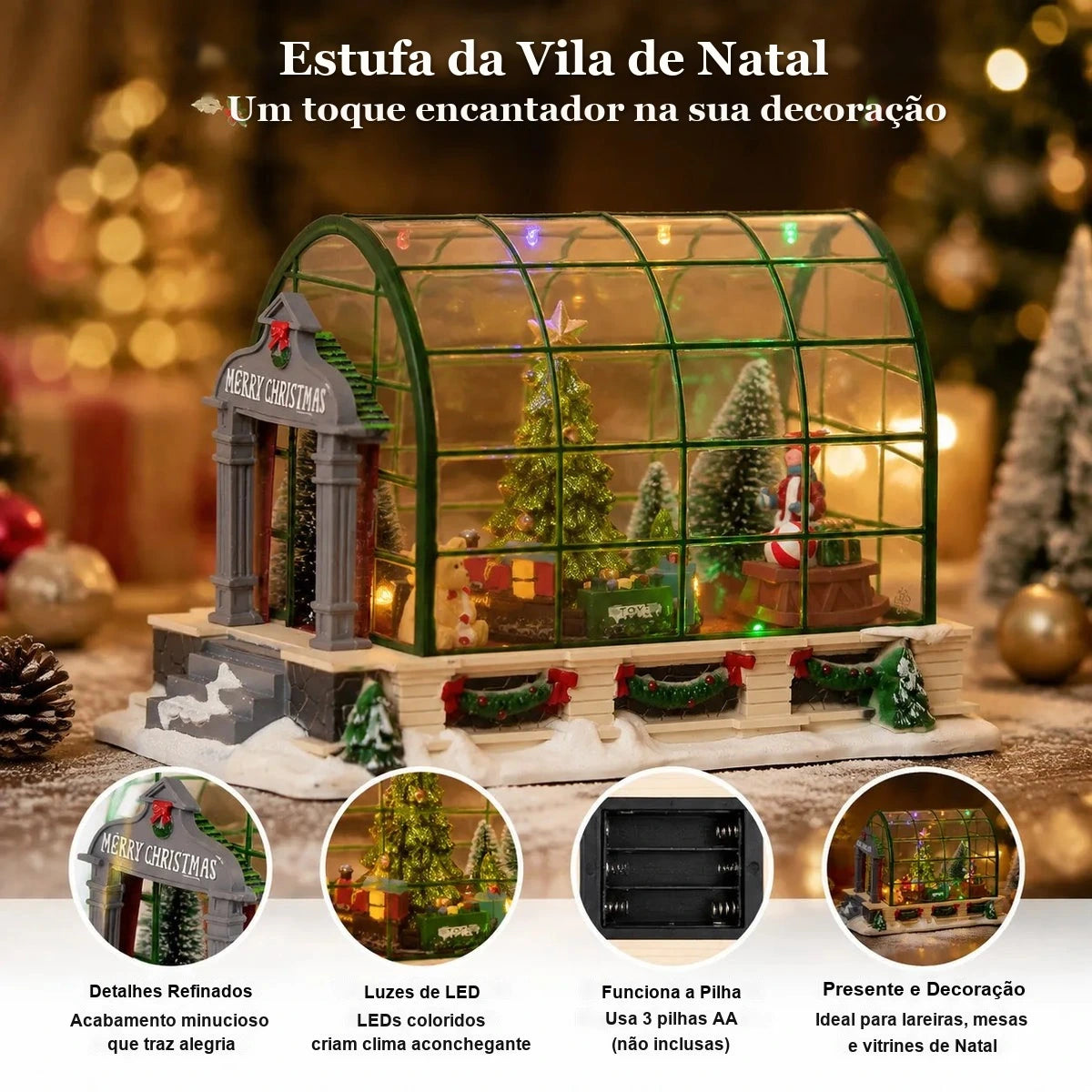 detalhes da estufa de natal com música e led colorido