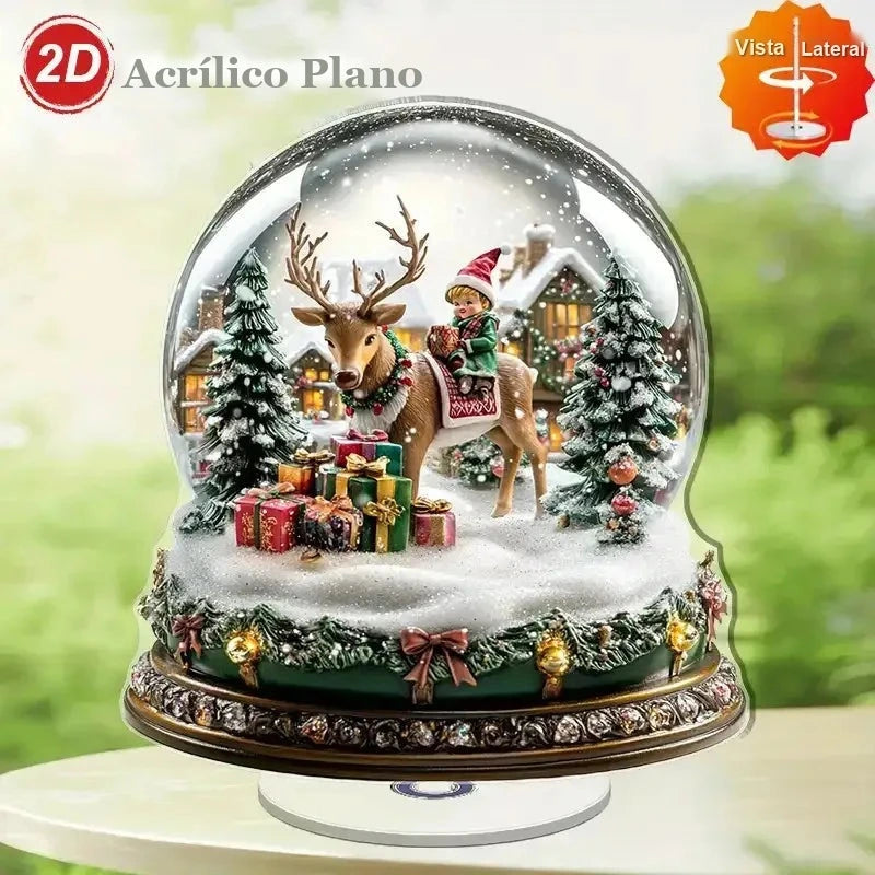 enfeite de natal globo de neve em acrílico com vila nevada ao fundo
