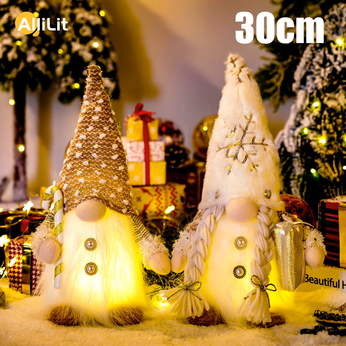 Gnomo de Natal Luminoso de Pelúcia com LED 30 cm - foto 1