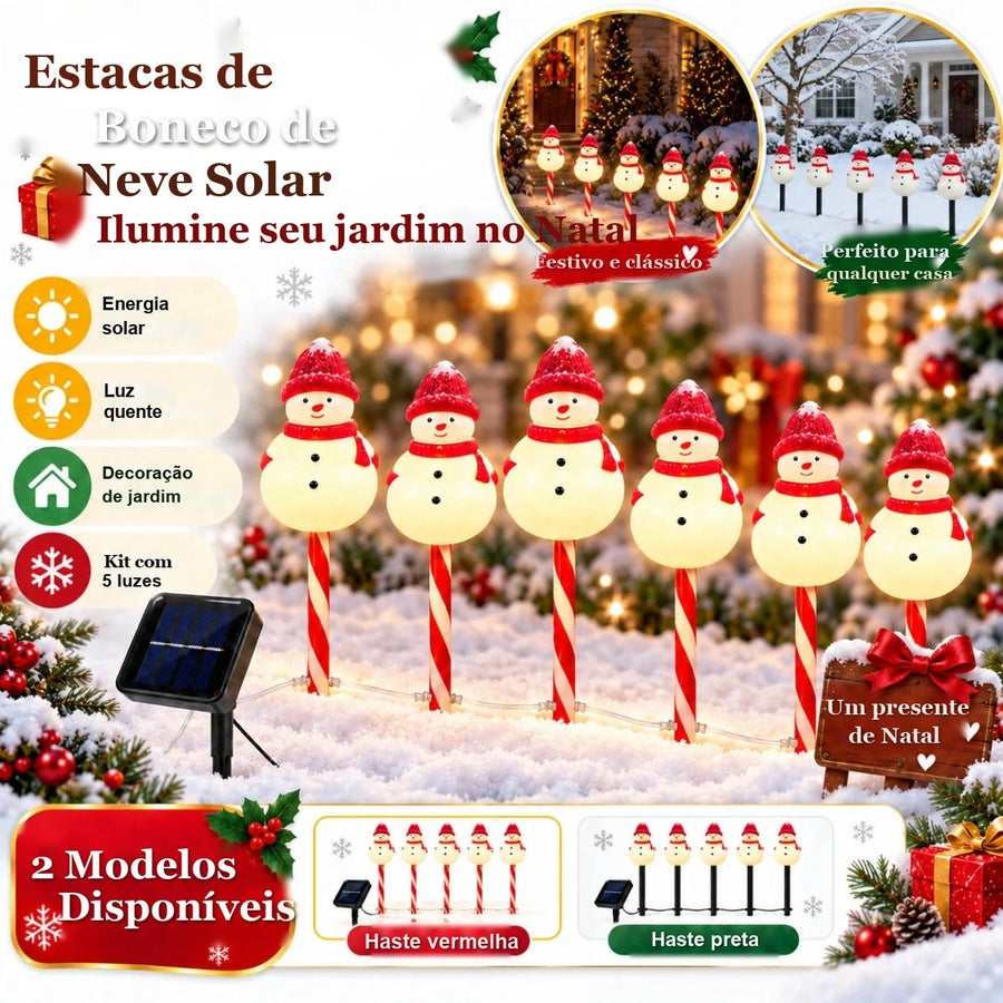 Kit 5 Estacas Solares Boneco de Neve para Caminho