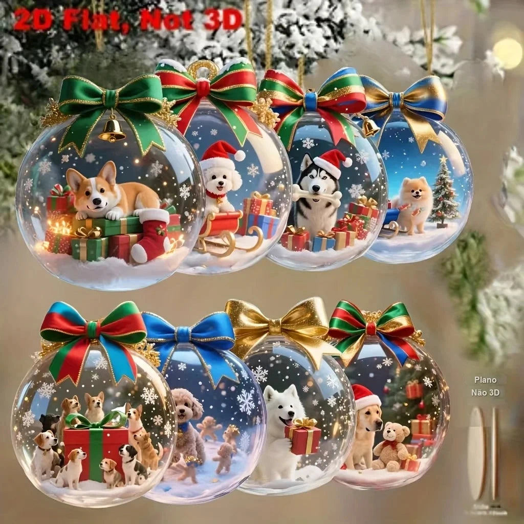kit 8 enfeites de árvore de natal com cachorrinhos em madeira