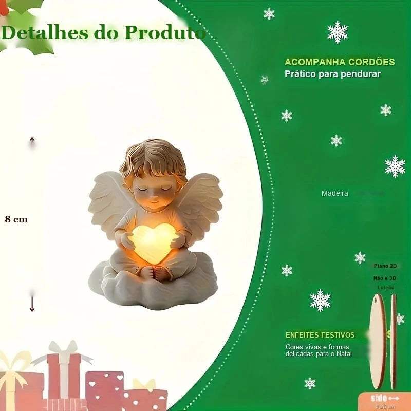 detalhes do pingente de anjo de madeira com 8 cm e cordão