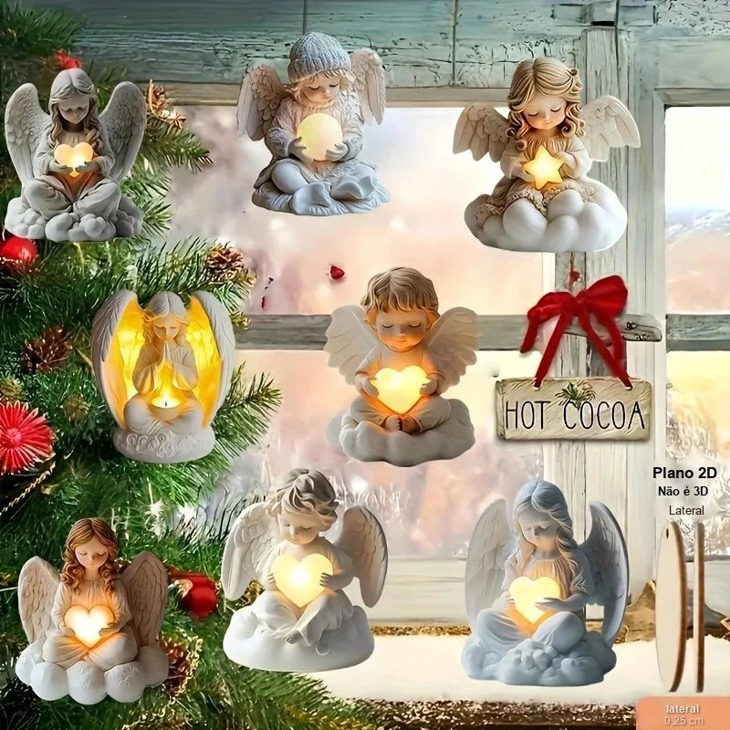 anjinhos de madeira para decoração de natal perto da janela
