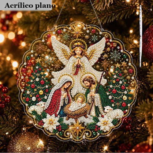 Kit Pintura com Diamantes Presépio com Anjo para Pendurar