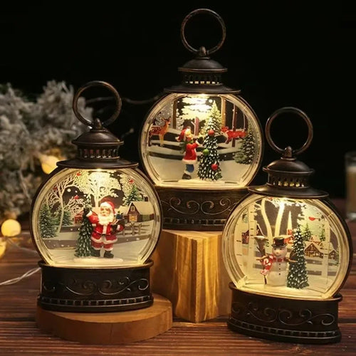 Lanterna de Natal Iluminada com Cena Natalina e Alça