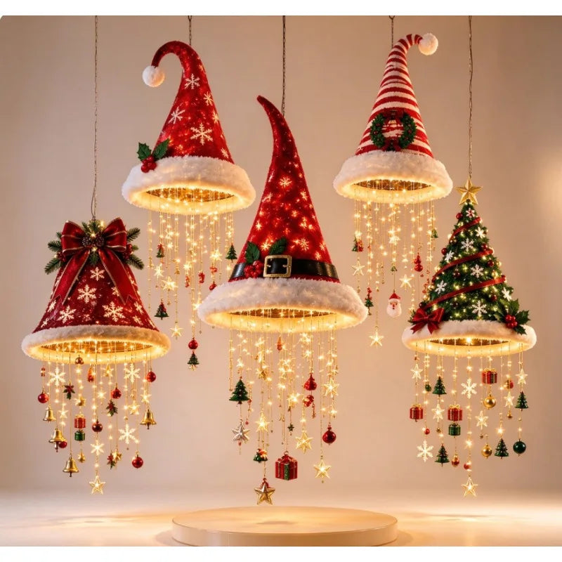 Luminária Pendente Gorro de Natal com LED e Pingentes