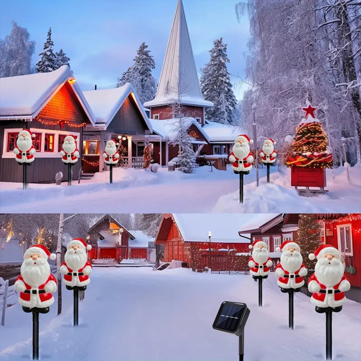 kit de estacas solares de papai noel com painel solar