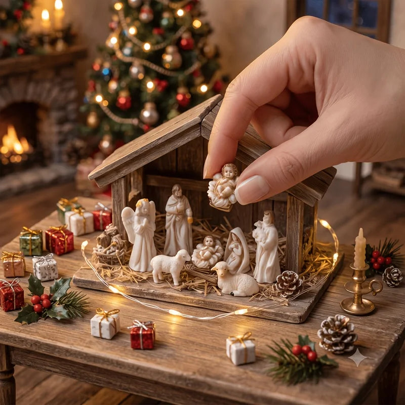 Mini Presépio Sagrada Família em Resina com 7 Peças
