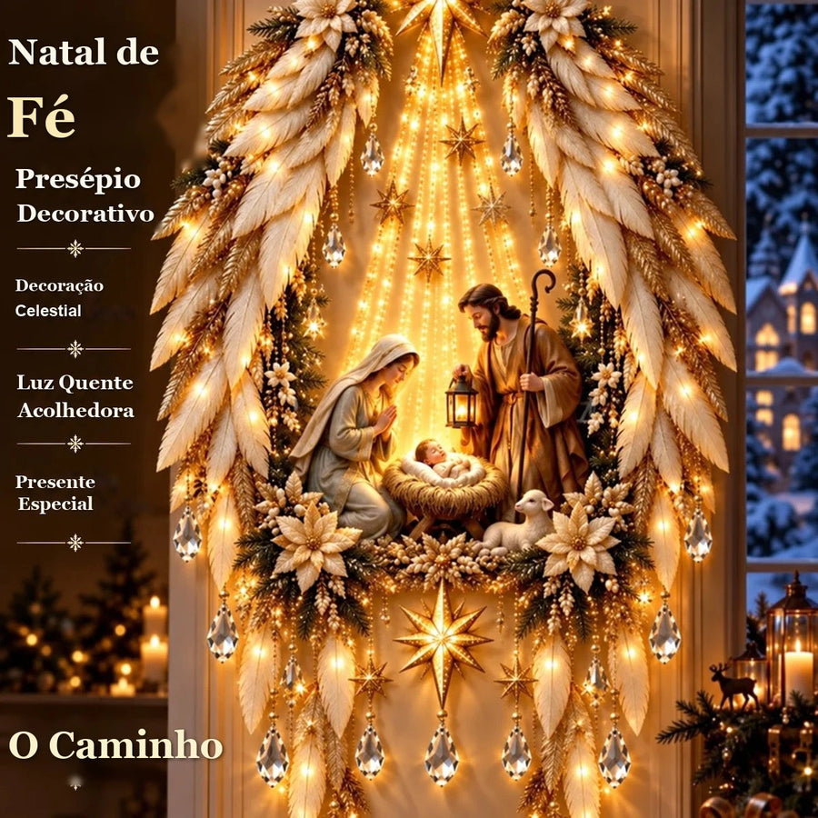 Painel de Parede Estrela de Belém com Presépio e LED