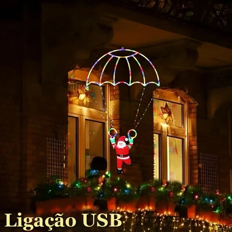 Papai Noel de Paraquedas com Luz LED USB e Controle