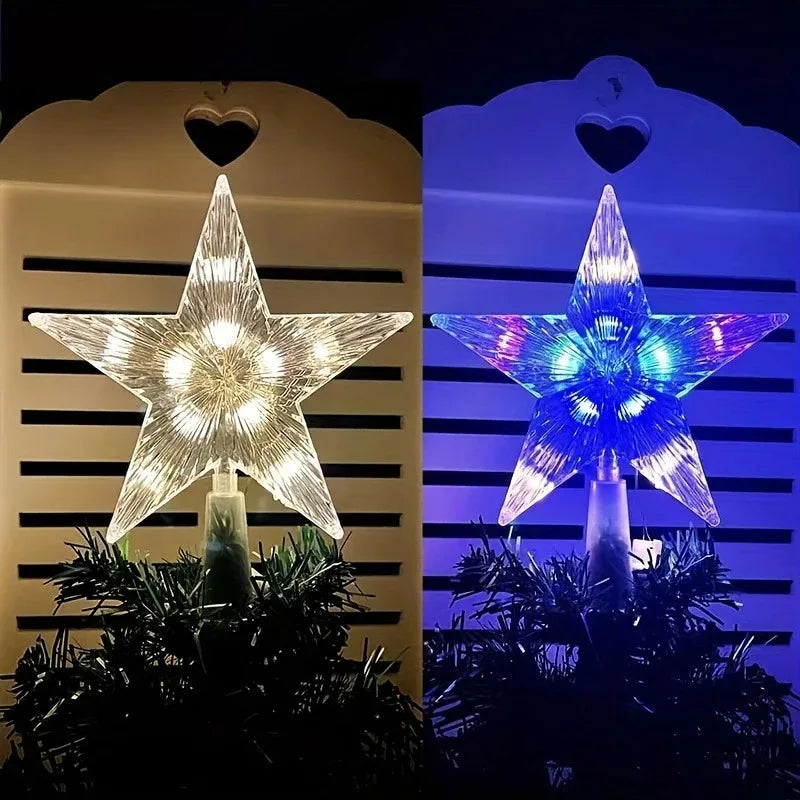 ponteira de arvore de natal estrela branco quente e colorida