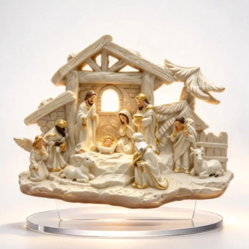 presepio em acrilico 2d com sagrada familia reis magos e anjo