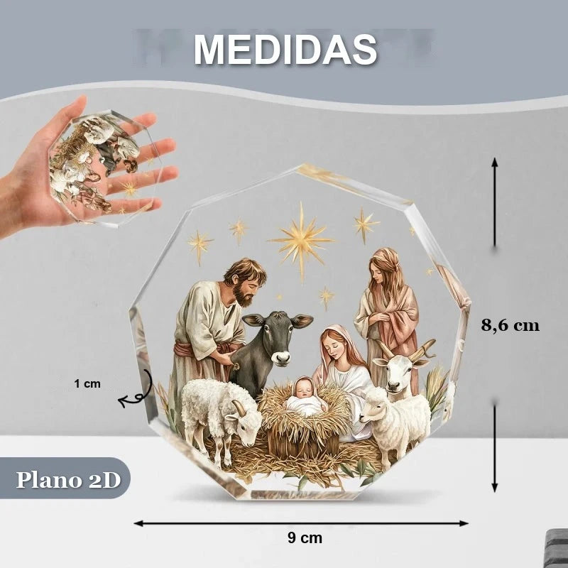 medidas do presépio de acrílico 9 x 8,6 cm com 1 cm de espessura
