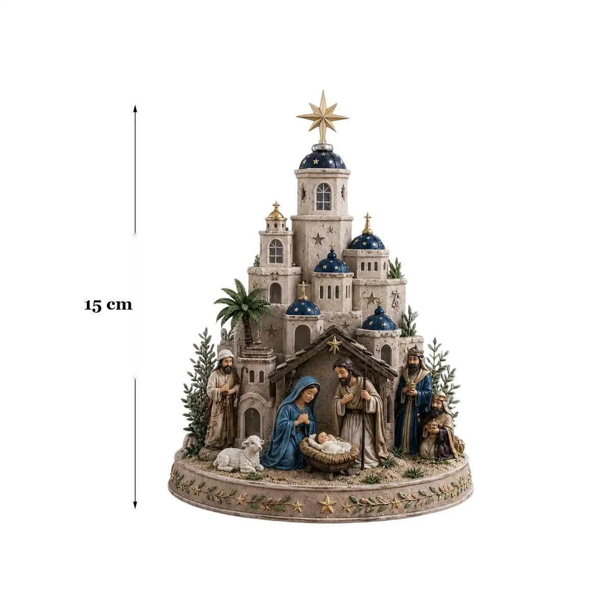 medida do presépio iluminado cidade de belém com 15 cm