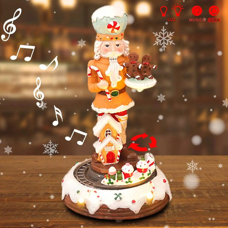 Quebra-Nozes de Natal Musical com Trem Giratório e Luz LED