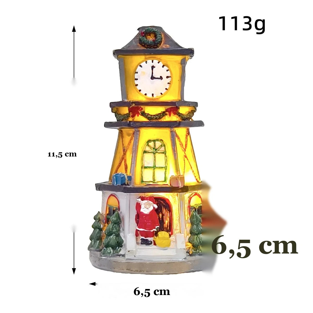 medidas da torre do relógio de natal com 11,5 cm de altura
