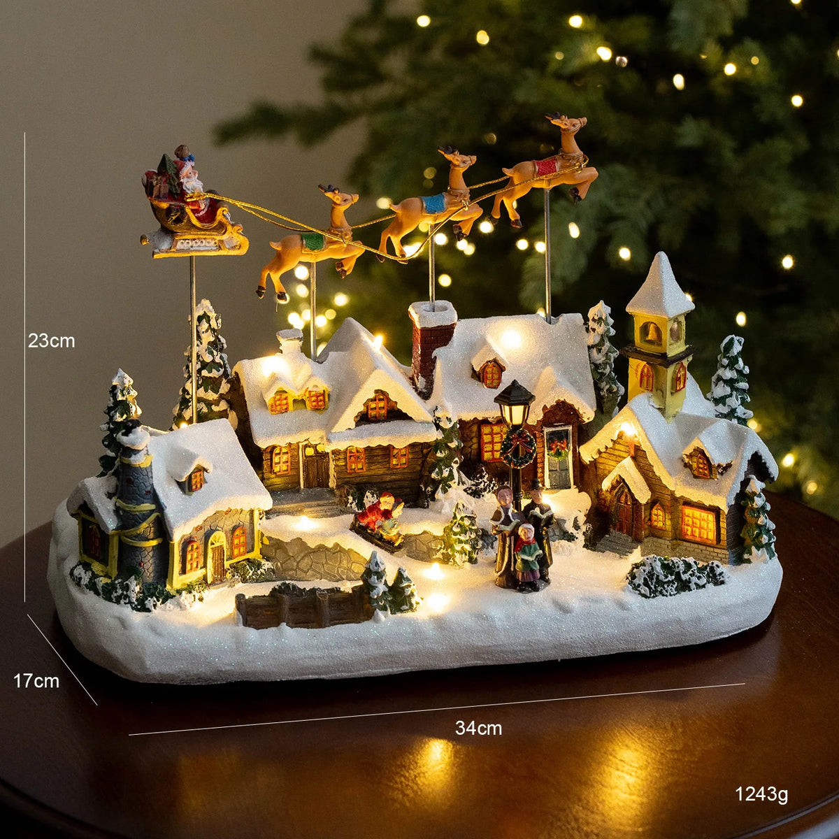 medidas da vila de natal musical com trenó 34 x 17 x 23 cm